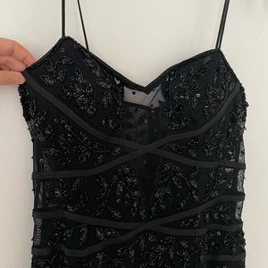 Cache Long Black Floral Beaded Evening Gown